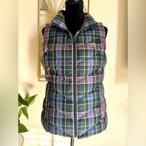LANDS' END Vest Women's Med 10-12 Plaid Puffer Down Feather